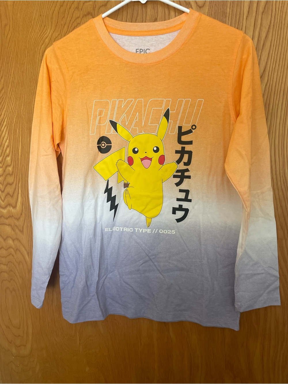 Epic Threads Pikachu Ombre Long-Sleeve Tee - Orange, Yellow, Gray